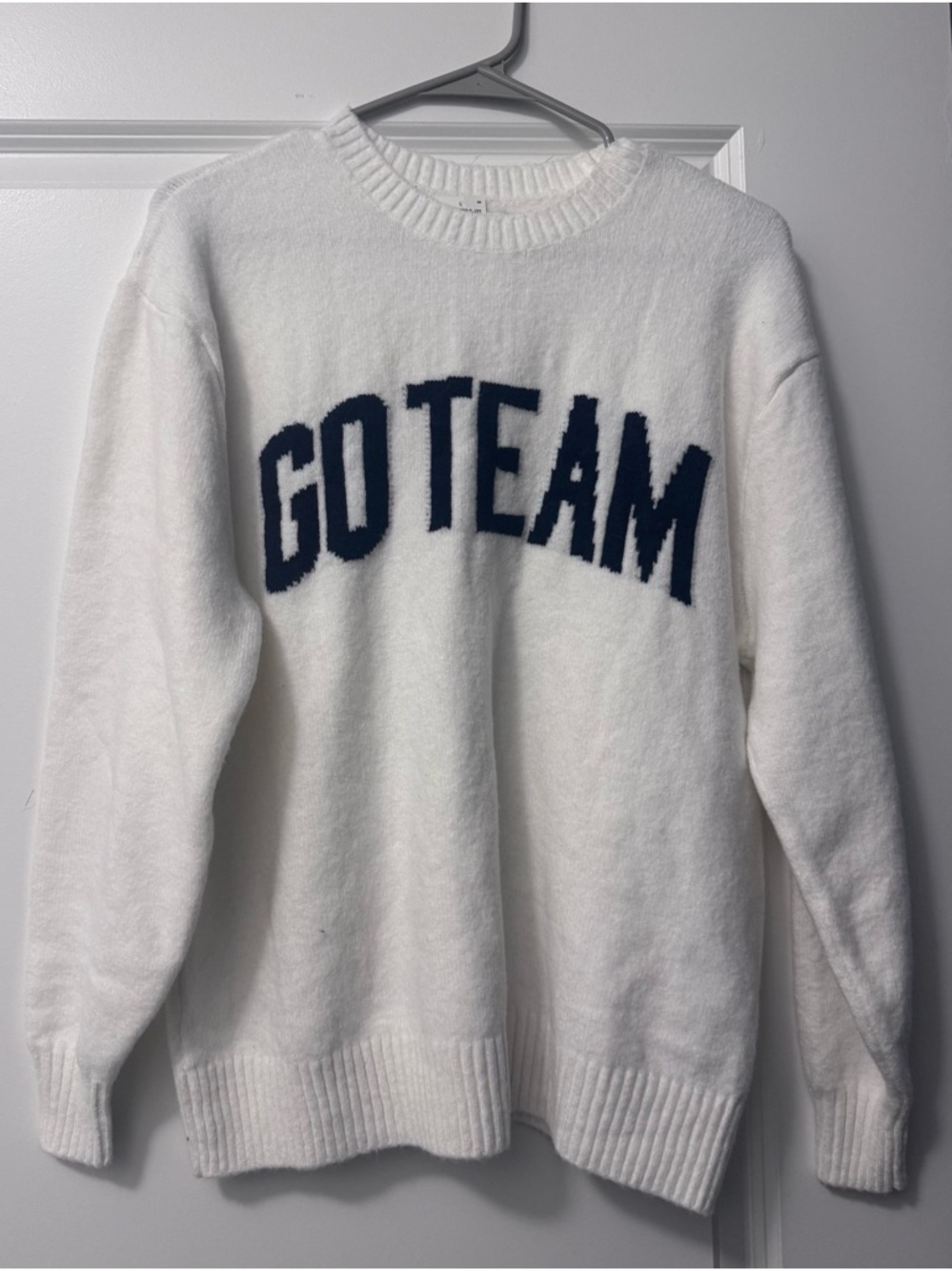 White "GO TEAM" Crewneck Sweater